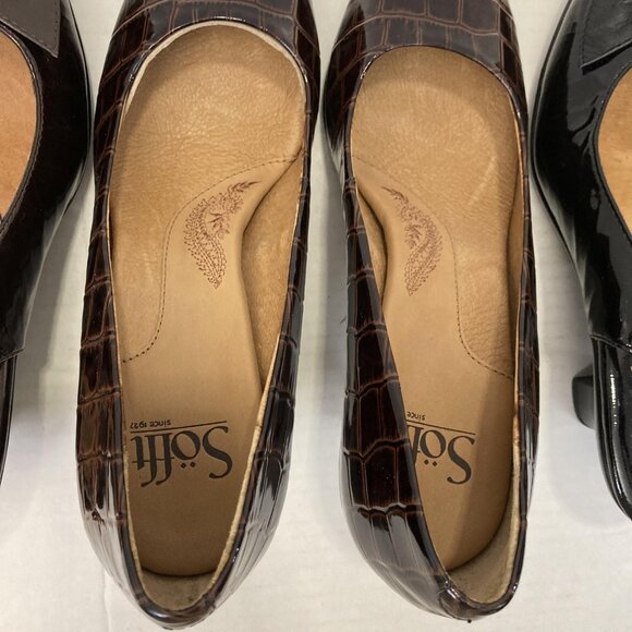 Lot of 3 Sofft Heels Shoes Womens 7 Black Brown Patent Slingback Leather Pumps - Picture 14 of 16
